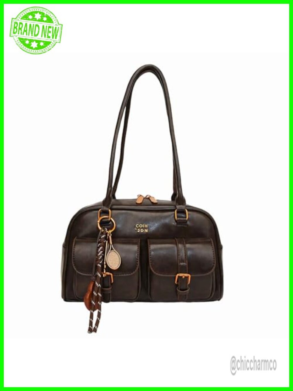 Vintage Faux Leather Shoulder Bag Double Front Pockets Hobo Purse